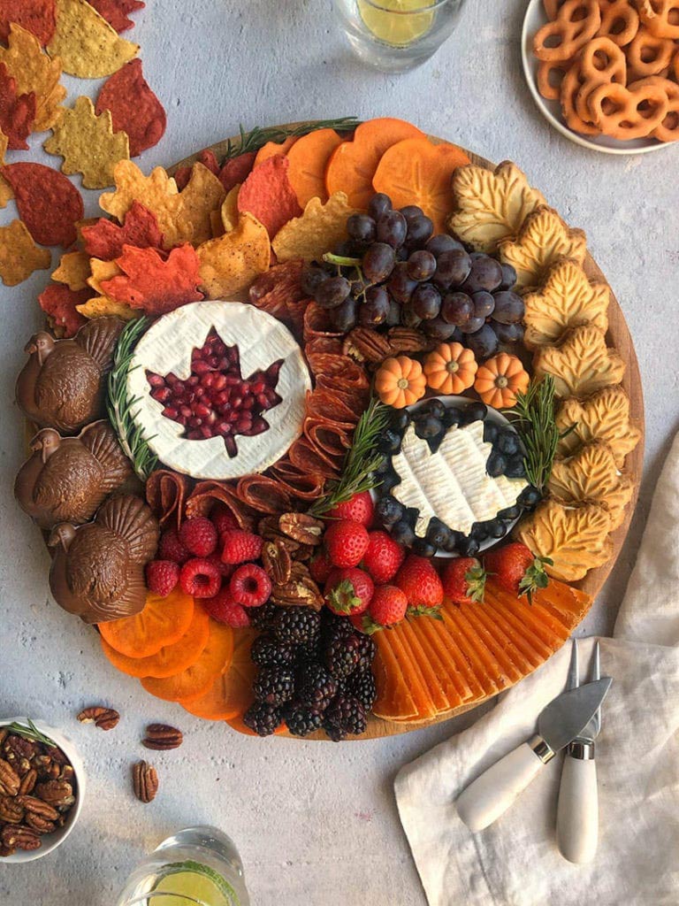thanksgiving cheese board and fruit platter