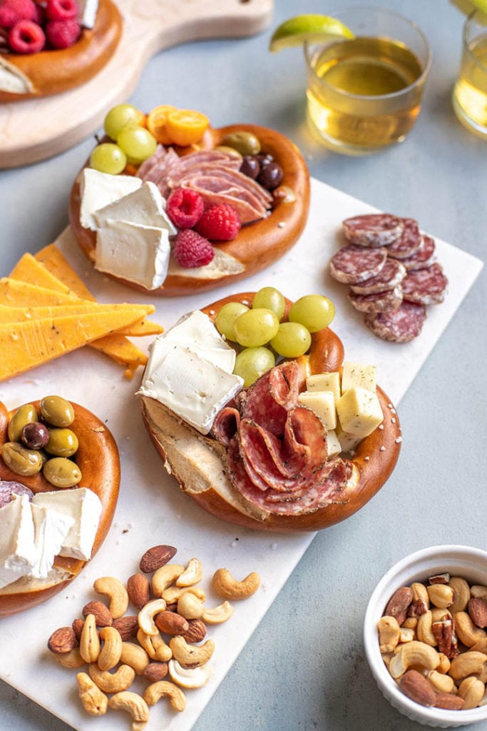 pretzel snack board with cheese