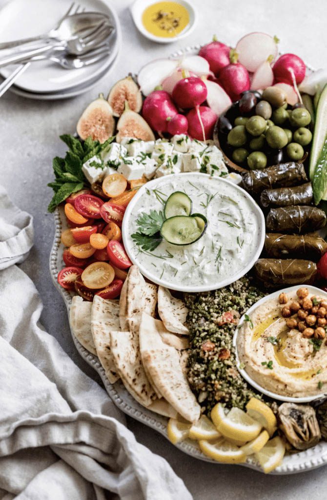 mezze platter with Mediterranean snacks