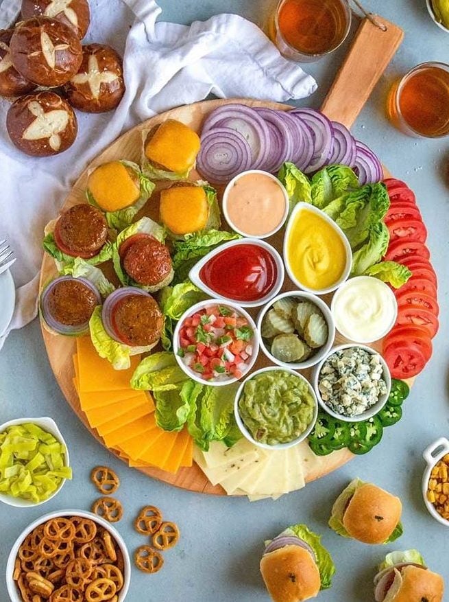 super bowl snack burger toppings bar