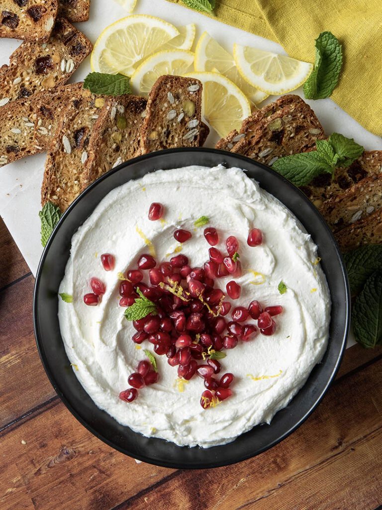 whipped goat cheese with honey & pomegranates